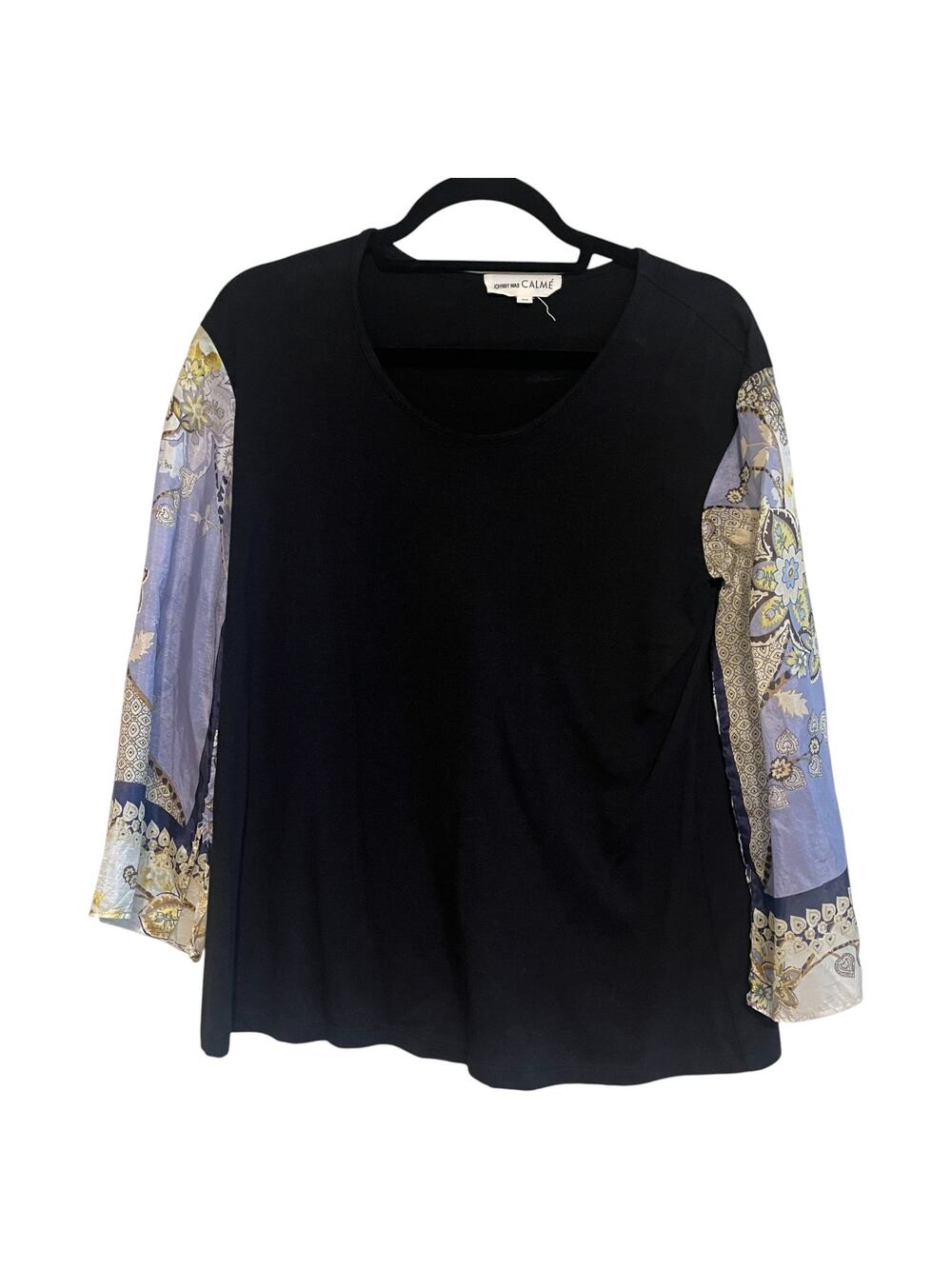 Johnny Was Calme Scarf Silk Floral 3/4 Sleeve Top Blouse Black Size XS